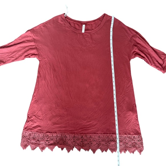 EMERALD TUNIC Top Women's 3X Rust Red Orange Short Sleeve Lace Crochet Trim Y2K - Picture 6 of 7